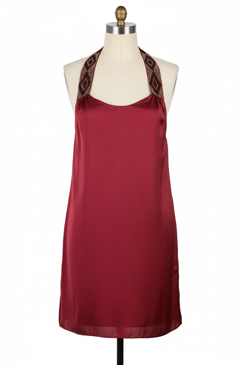 Dark Rose Beaded Halter Dress
