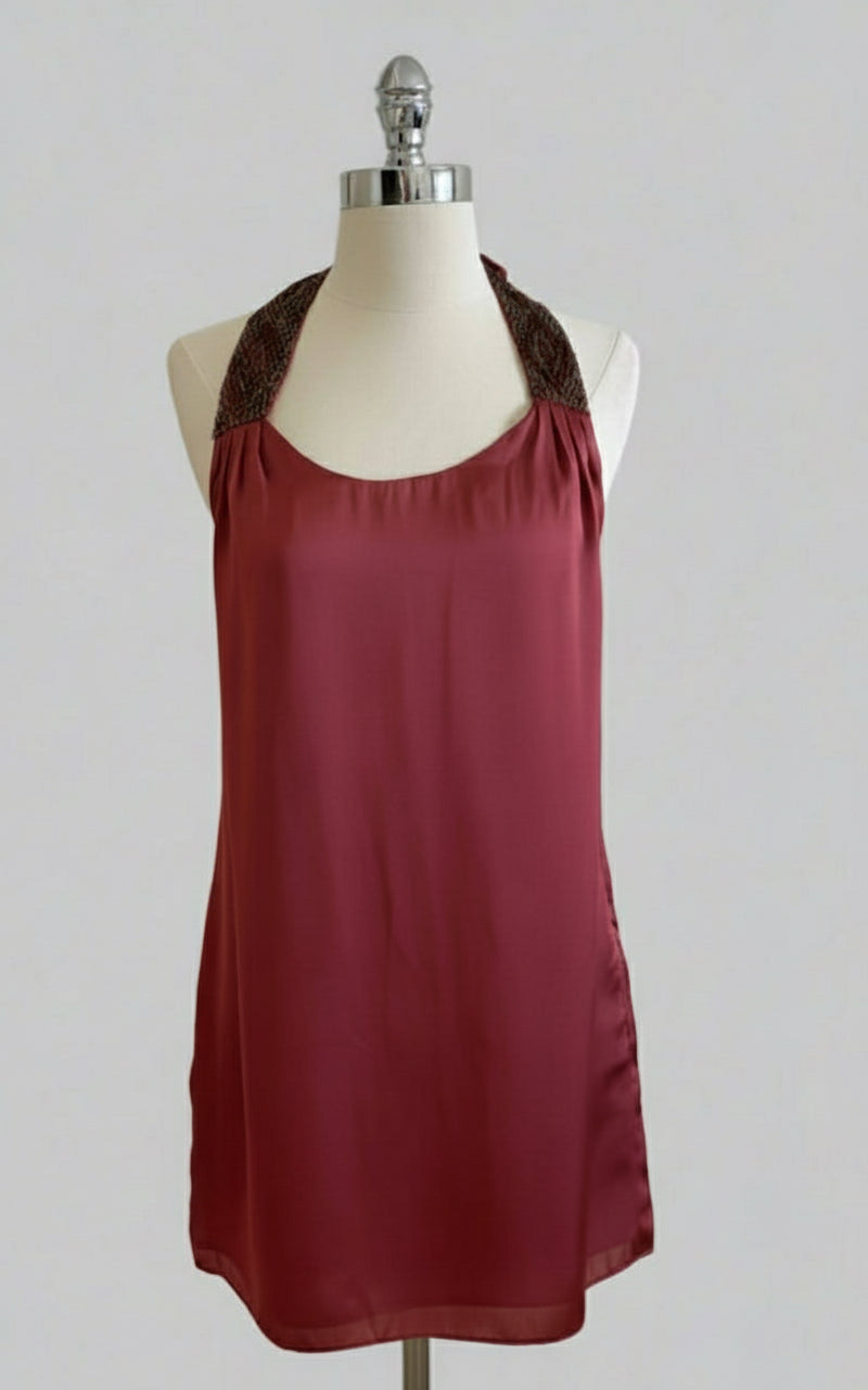 Dark Rose Beaded Halter Dress