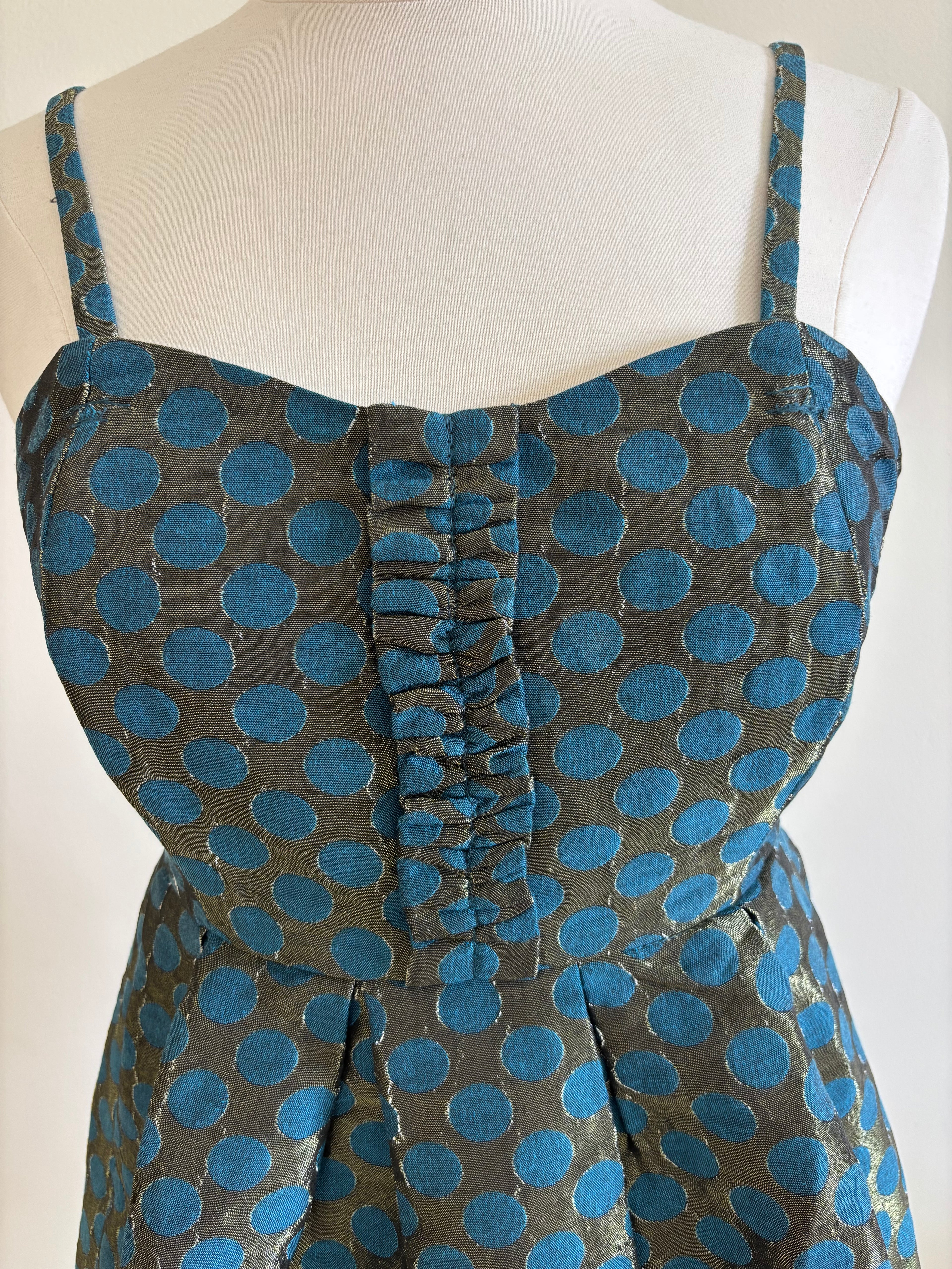 Gold and Teal blue Jacquard Dress