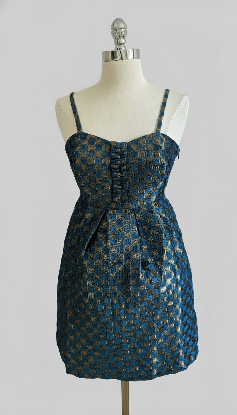 Gold and Teal blue Jacquard Dress