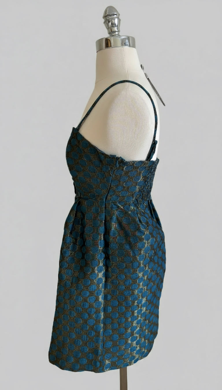 Gold and Teal blue Jacquard Dress