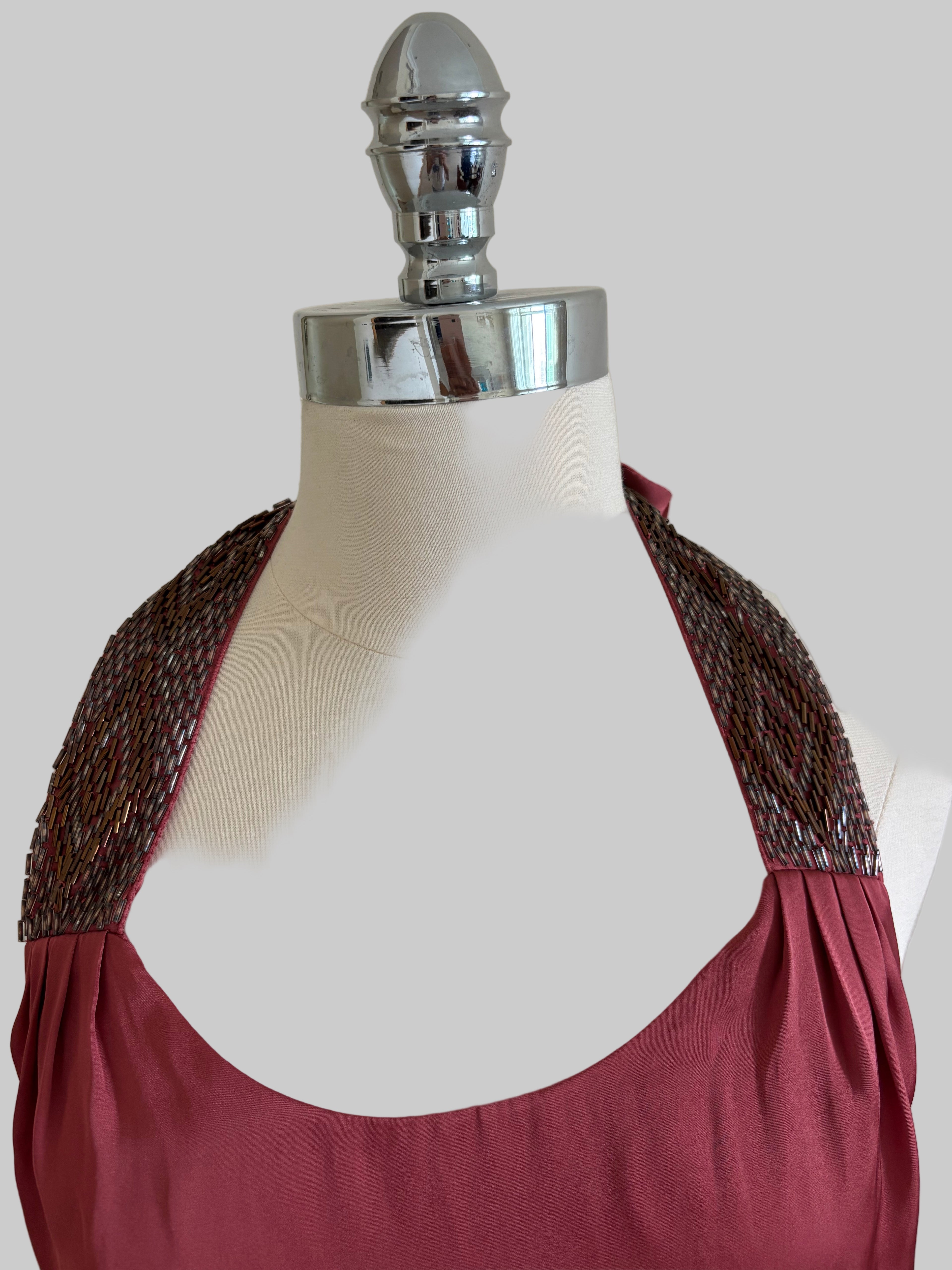 Dark Rose Beaded Halter Dress